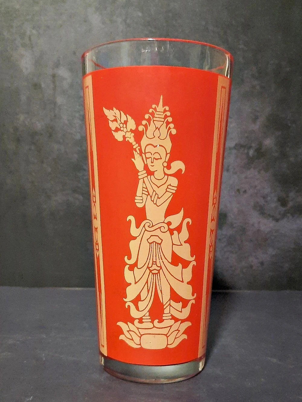 Vintage Culver Red & Gold Siam Thai Goddess Highball Glass